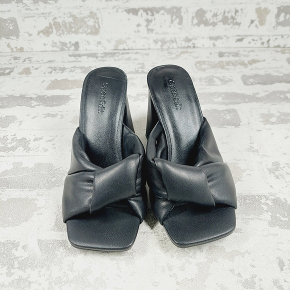 NEW Open Edit Saydee Black Block Heel Slip On Square Toe Sandals T70 - Picture 3 of 13